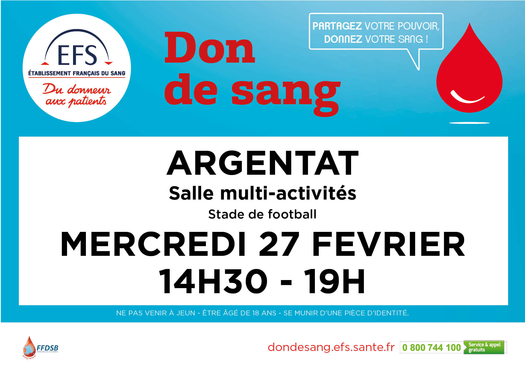 Don du sang mercredi 27 février